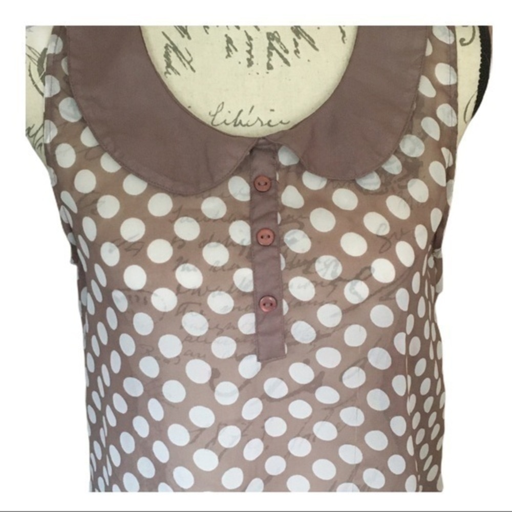 PASSPORT TAN SHEER POLKA DOT TOP SIZE L